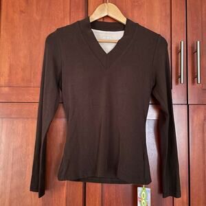 OGL Brami Top V-Neck Eco Mousse Espresso Brown Size Medium NEW